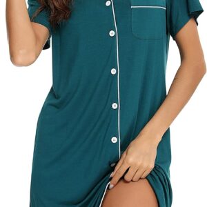 Leikar Nightgowns For Women Button Down Pajamas Dress Short Sleeve Sleepwear S-XXL Nightgowns Women Breathable Soft Embroidery Elegant Sleepwear Short Sleeve Sleepshirts Ulzzang Lounge Wear Stylish