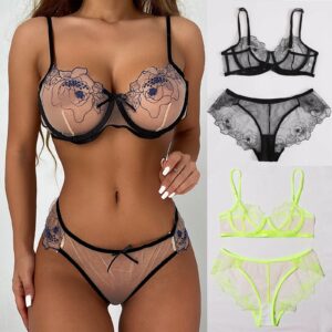 High quality transparent floral embroidery sexy womens 2 piece bra and panty lingerie sets See sexy Bra and Brief Erotic Underwear Set for Women